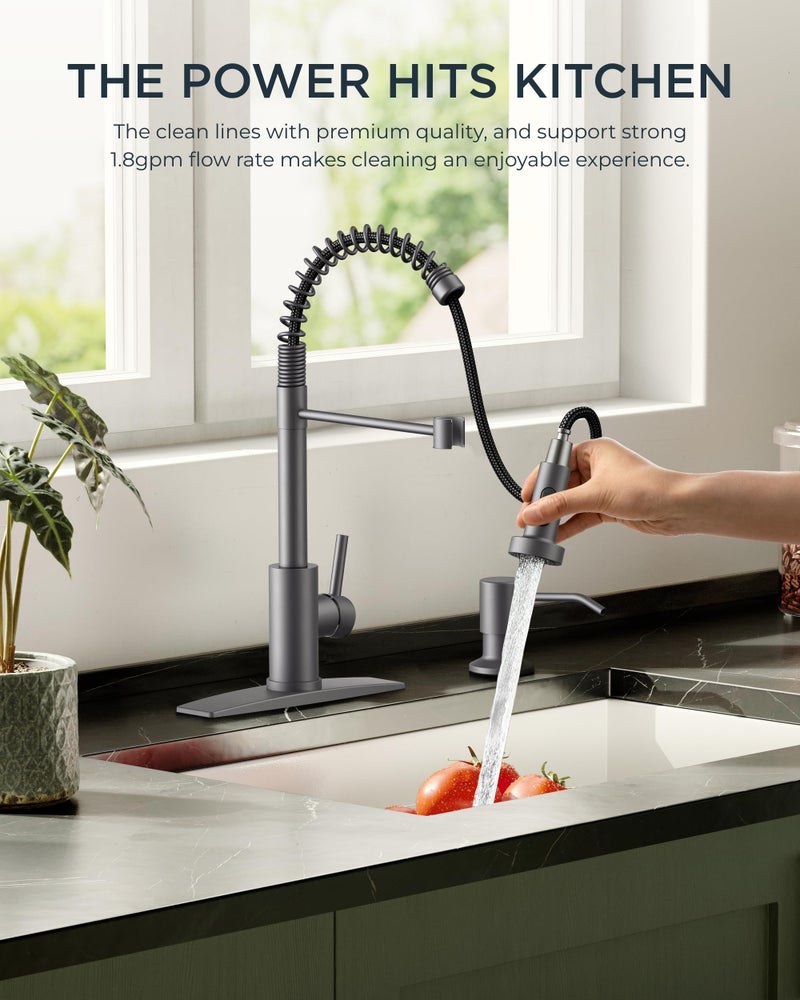 FORIOUS Kitchen Faucet with Pull Down Sprayer, Stainless Steel Commercial Single Handle Classic Spring Pull Out Sink Faucet for Pot Filler, Farmhouse Camper Bar Laundry Room, Grey - Image 4